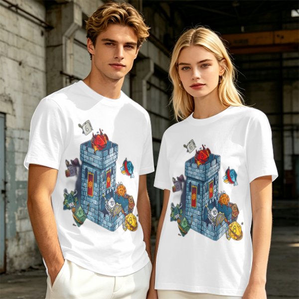 Olive T-Shirt With Fantasy Dice Castle Graphic Design