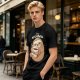 Olive green sloth t-shirt with 'Busy Doing' coffee graphic
