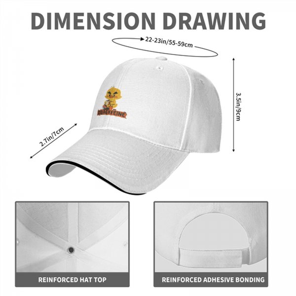 Black Baseball Cap With Cute Duck Holding Coffee Quackfeine Print