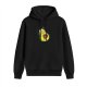 Black hoodie with a cartoon avocado astronaut graphic