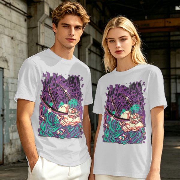 Olive T-Shirt With Anime Swordsman Graphic Print