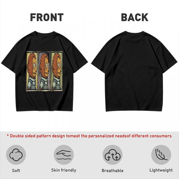 Olive Green T-Shirt With Three Panel Cartoon Monkey Head Print