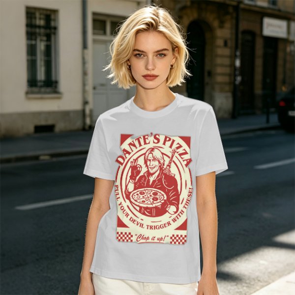 Dante's Pizza Devil Trigger Themed Graphic T-Shirt
