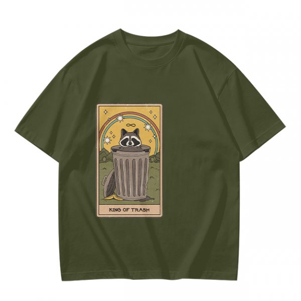 Olive T-Shirt With Raccoon Trash Tarot Card Graphic