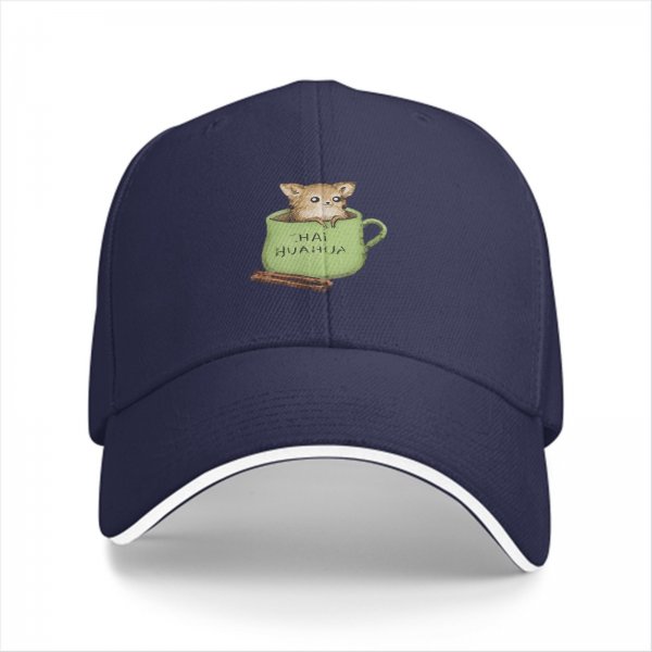 Black baseball cap with chihuahua in teacup graphic design