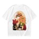 Olive anime graphic t-shirt with straw hat and sunflowers