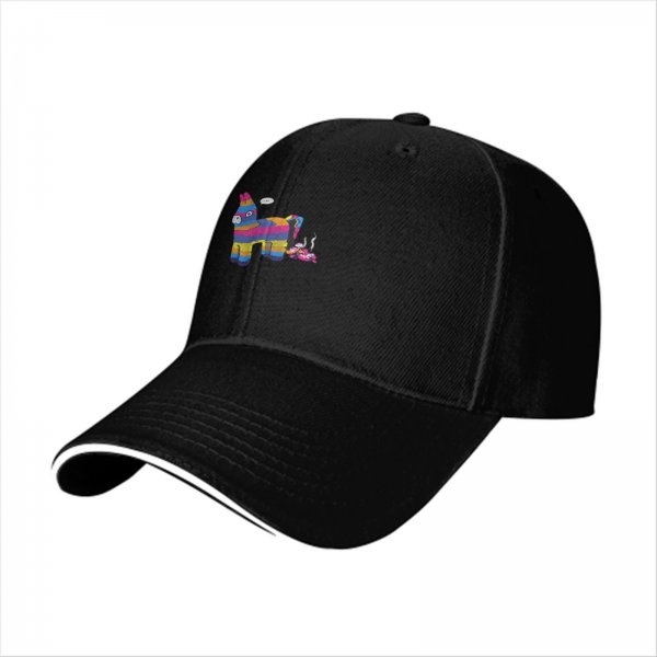Black baseball cap with rainbow piñata donkey graphic