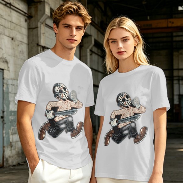 Olive T-Shirt with Cartoon Jason Voorhees Graphic Print
