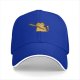 Black baseball cap with a cartoon orange cat holding a baseball bat
