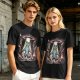 Olive T-Shirt with UFO Abducting Cat Over Burning City