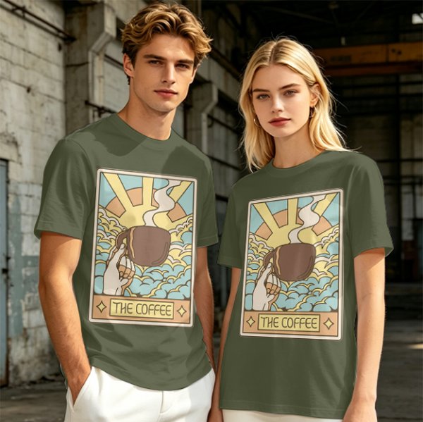 Oversized Dark Green T-Shirt With The Coffee Tarot Card Style Print