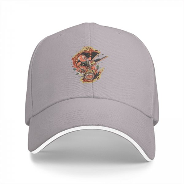 Black Baseball Cap with Sushi Dragon Graphic Print