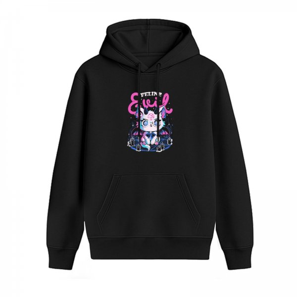 Black hoodie with pastel gothic feline devil cat graphic