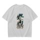 Olive graphic t-shirt with 'Fueled by Coffee & Existential Dread' grim reaper print