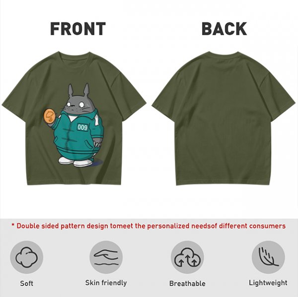 Totoro in Squid Game tracksuit holding umbrella honeycomb cookie t-shirt