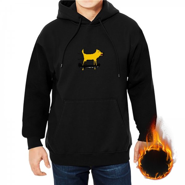 Black Hoodie With Yellow Dog On Skateboard Graphic