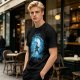 Olive T-Shirt With Blue Warrior Silhouette Graphic Print
