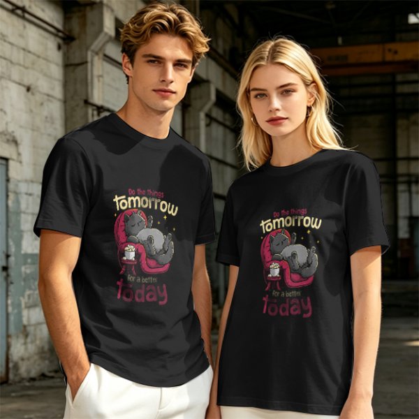 Olive T-Shirt With Relaxed Cat 'Tomorrow For A Better Today' Print