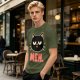 Olive T-Shirt With Grumpy Black Cat Meh Graphic Print