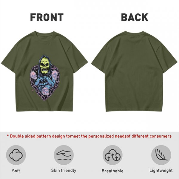 Olive T-Shirt With Grim Reaper Skull And Chain Heart Graphic
