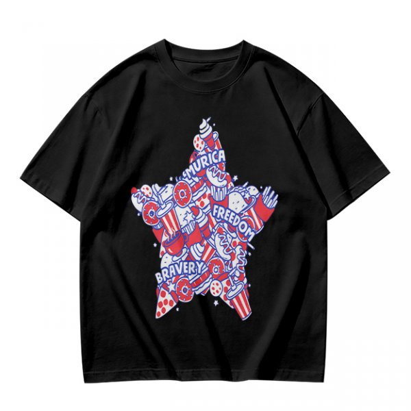Olive T-Shirt With Patriotic Star Fast Food Print