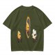 Olive T-Shirt With Cartoon Characters Riding Bikes Through Portal