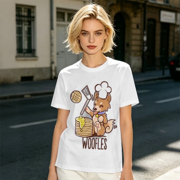 Olive T-Shirt With Cute Dog Chef Cooking Waffles Graphic