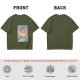 Olive T-shirt with Japanese style dragon and lightning graphic print