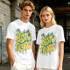 Olive graphic t-shirt with 'MY BESTO FRIENDO' anime character print