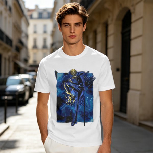 Olive T-Shirt with Cosmic Anime Character Graphic Print