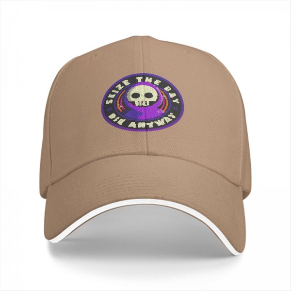 Black Baseball Cap With 'Seize The Day Die Anyway' Grim Reaper Skull Graphic