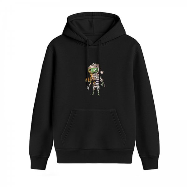 Black Hoodie With Cute Mummy Graphic Print