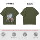 Olive T-Shirt with One Piece Straw Hat Pirates Crew and Ship Print