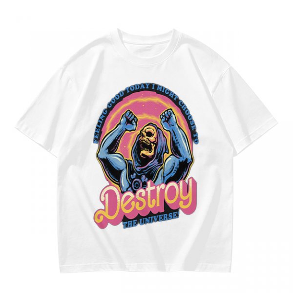 Olive t-shirt with Skeletor 'Feeling Good Today I Might Choose To Destroy The Universe' print