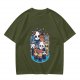 Olive T-Shirt With Cute Chibi Cat Character Group Print