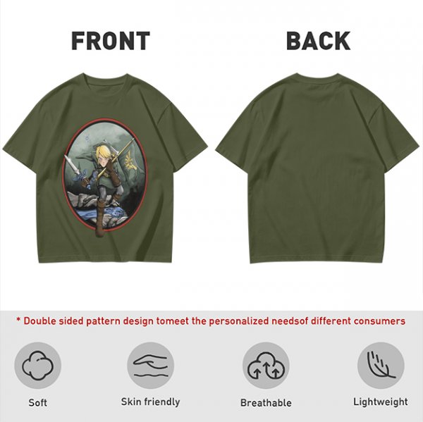 Olive Green T-Shirt With Legendary Hero Art Print