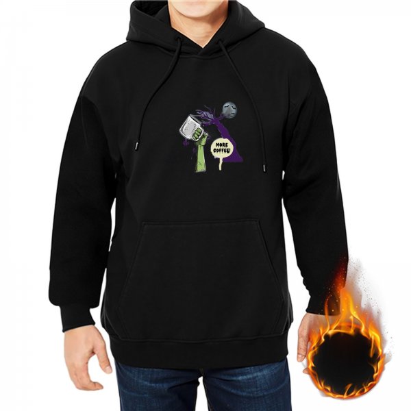 Black Hoodie With Funny More Coffee Hulk Graphic Print