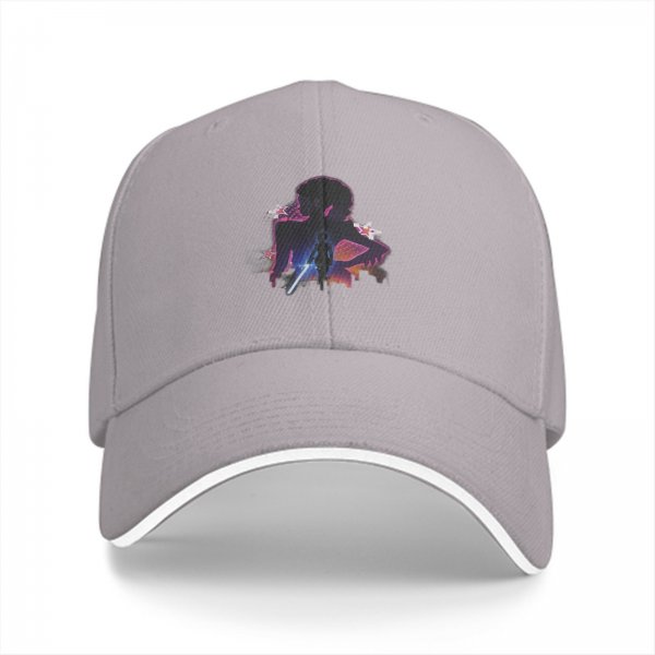 Black baseball cap with anime silhouette and star graphic design