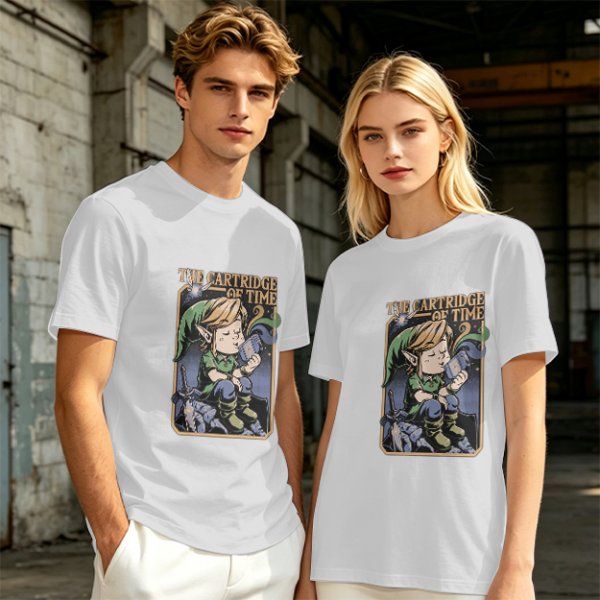 Olive t-shirt with The Cartridge of Time elf character print