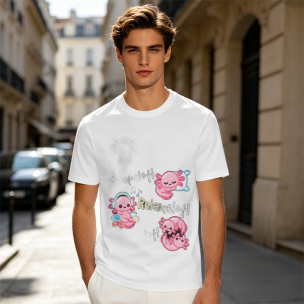 Olive T-Shirt With Cute Axolotl Relaxalotl Graphic Print