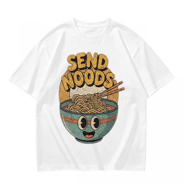 Olive Green T-Shirt With Retro Send Noods Ramen Bowl Graphic