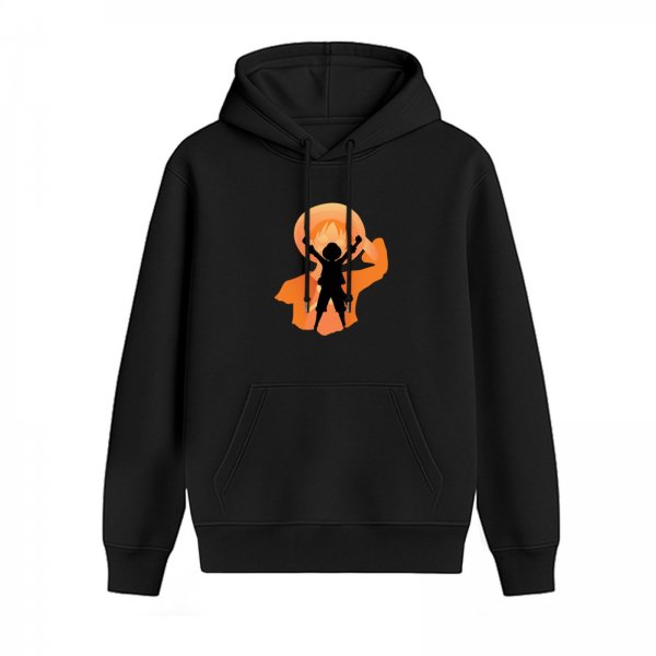 Black hoodie with anime character silhouette graphic