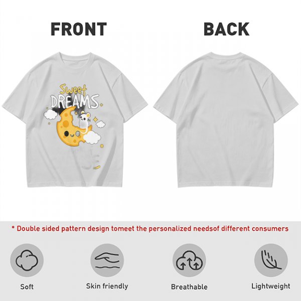 Olive t-shirt with sweet dreams cheese moon and mouse graphic