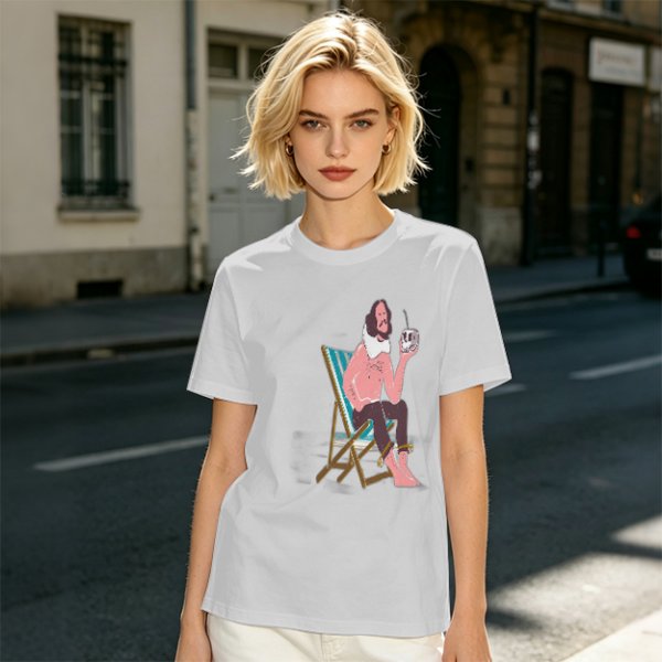 Olive T-Shirt With Relaxed Bearded Man Holding Skull Cup Print