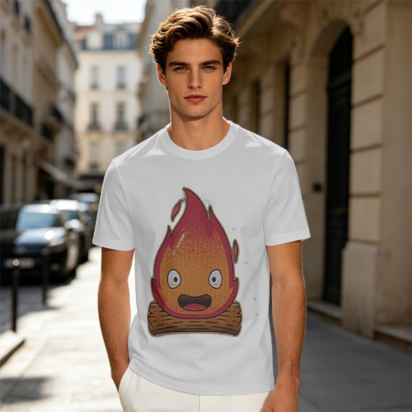 Olive T-Shirt With Cute Calcifer Fire Demon Print
