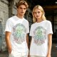 Olive Green Graphic T-Shirt With Whimsical Plant Creature And Floral Print