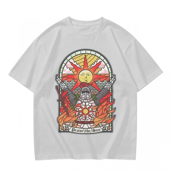 Olive T-Shirt With Stained Glass Style Praise The Sun Knight Print