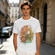 Olive Green T-Shirt with Whimsical Nature Floral and Rock Art Print