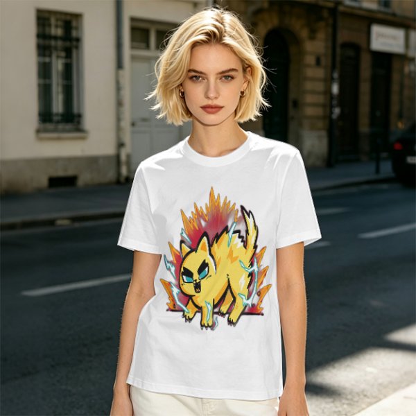 Olive T-Shirt With Super Saiyan Style Electric Cat Graphic