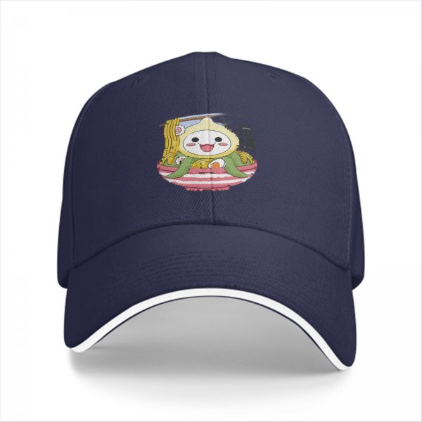 Black Baseball Cap With Cute Ramen Octopus Character Print